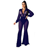 0022702 2020 Spring New Style Mesh Perspective Sexy Pendant Drill Jumpsuit Bell-Bottom Pants Romper Women Jumpsuit