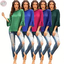 fashionable casual solid color loose flare sleeve splicing backless t shirt Fashion Blouse Women Tops