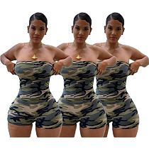 0040108 Wholesale Custom Summer 2020 Ladies Strapless Bodycon Jump Suit Basic Camo Women One Piece Short Jumpsuits And Rompers