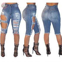 0041434 Latest Design Fashion Summer Women skinny elastic Female Bottoms Ladies Trousers Denim abrade hole Shorts Jeans Pants