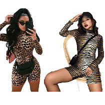 9121222 sexy turtleneck long sleeve tiger stripe leopard print bodycon Woman Romper Print Jumpsuit
