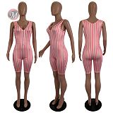 0042004 Hot Selling Striped V Neck Zipper Sleeveless Slimming Ladies Clothing Fashionable Sexy Jumpsuit Women One Piece Romper