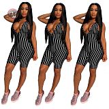 0042004 Hot Selling Striped V Neck Zipper Sleeveless Slimming Ladies Clothing Fashionable Sexy Jumpsuit Women One Piece Romper