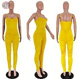 0042224 High quality fashion pleated suspender sleeveless long pants new bodycon women jumpsuits one pice romper sexy jumpsuit