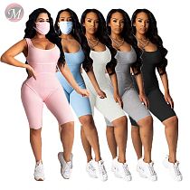 0042222 Latest design sexy solid color sleeveless suspender stretch skinny sports romper ladies clothing casual women jumpsuit