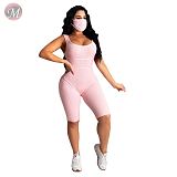 0042222 Latest design sexy solid color sleeveless suspender stretch skinny sports romper ladies clothing casual women jumpsuit