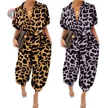 0042024 Wholesale Women Summer Long Pant Short Sleeve Sport Romper Casual Women Latest Design Leopard Jumpsuits Sexy Jumpsuit