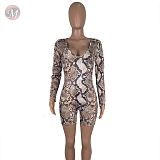 0043018 Summer 2020 Ladies sexy v neck snakeskin print shorts Jump Sui Bodysuits Women One Piece Short Jumpsuits And Rompers