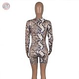 0043018 Summer 2020 Ladies sexy v neck snakeskin print shorts Jump Sui Bodysuits Women One Piece Short Jumpsuits And Rompers