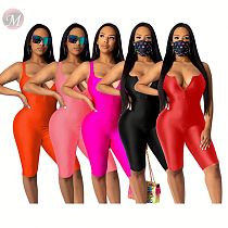 0051204 2020 Wholesale summer zipper solid color Sexy Bodycon sports Jump Suit Women One Piece Jumpsuits And Rompers For Woman