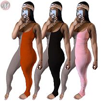 0042823 Wholesale Custom 2020 summer Jump Suit Sexy Bodycon Splice pleated condole belt jumpsuit Women One Piece Rompers