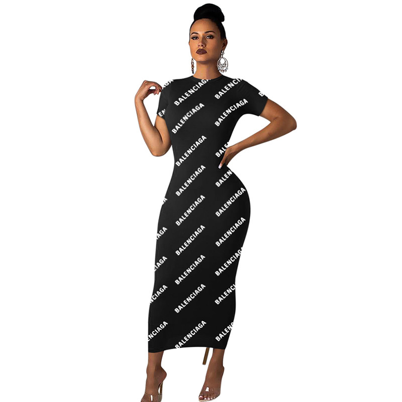 2020 Hot Sale New Style Letter Pattern Patchwork Short Sleeve Maxi