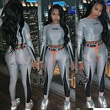 0051508 New Casual Letter Print Patchwork Long Sleeve Tracksuits Womens Sports Set Jogger Yoga Women Two Piece Set Clothing