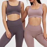 0051517 Fashion Casual Solid Color Knitted Seamless Two Piece Set Woman Tank Top Jogger Fitness Exercise 2 Piece Outfit