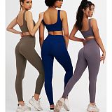 0051517 Fashion Casual Solid Color Knitted Seamless Two Piece Set Woman Tank Top Jogger Fitness Exercise 2 Piece Outfit