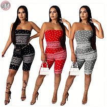 0061616 New style 2020 summer sexy strapless print Jump Suit Bodycon Sexy Women One Piece Jumpsuits And Rompers