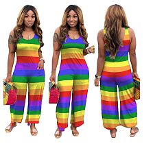 0061817 Fashion casual 2020 summer rainbow striped Jump Suit Sexy Bodycon Women One Piece Jumpsuits And Rompers For Woman
