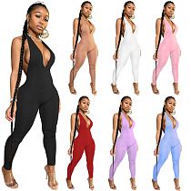 0061823 Wholesale Summer 2020 sexy deep v neck backless halter Ladies Jump Suit Bodysuits Women One Piece Jumpsuits And Rompers