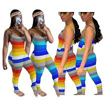 0061816 Best design 2020 summer striped print Jump Suit Sexy Bodycon Women One Piece Jumpsuits And Rompers For Woman