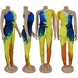 0070309 High quality fashion tie dye print one shoulder ladies sexy Jumpsuit Women One Piece Jumpsuits And Rompers