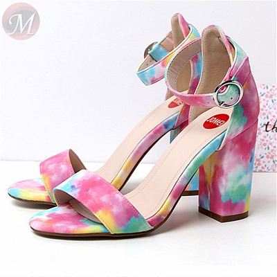 0270472 Summer Women's shoes European and American fashion colorful thick high heel sandals