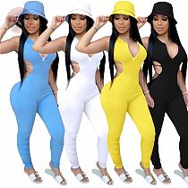 Newest Tights Solid Color Backless Bandage Stacked Draped Sexy Woman One Piece Jumpsuits And Rompers Bodycon Jump Suit
