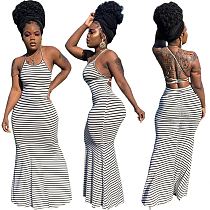 Hot selling 2020 summer fashion striped print bodycon Women Girls' Sexy Clothes Bandage Lady Elegant Casual long Dress