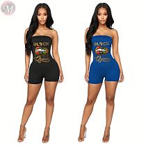 2020 Summer fashion lip print sexy bodycon Ladies Jump Suit Women One Piece Short Jumpsuits And Rompers
