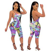 Fashion casual Summer 2020 Ladies sexy bodycon print Jump Suit Bodysuits Women One Piece Short Jumpsuits And Rompers