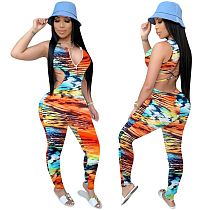 Wholesale Summer 2020 Ladies print sexy backless Jump Suit Basic Bodysuits Women One Piece Jumpsuits And Rompers
