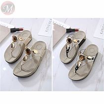 2020 summer New design fashion casual metal button slippers flip flop wedges wholesale