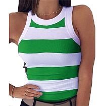 New stylish Striped Print round Neck Sleeveless vest summer sexy tops Girls' Tee Summer Women Plain T Shirt