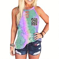 Wholesale price summer Tie Dye Hollow Out Sleeveless ladies t shirts women fashion sexy tops