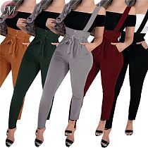 newest fashion casual overalls solid color suspender trousers Pants Casual Clothes Women