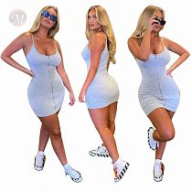 Wholesale Women Solid Zip Slip Ladies Sexy Clothes Lady Summer Mini Casual Dress
