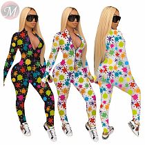 New style fashion casual zipper fly print Jump Suit Basic Bodysuits Women One Piece Jumpsuits And Rompers