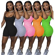 Fashion Sexy Solid Color Spaghetti Strap Sports Tight Jumpsuits Bodysuits Women One Piece Short Jumpsuits And Rompers