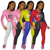 High Quality Sports Suit Letters Print Stacked Pants Set Sexy 2 Pcs Track Suit Outfits Two Piece Set Women Clothing