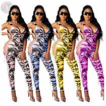 Newest Design Casual Bandage Camouflage Print Zipper Fitness Jump Suit Bodycon Sexy Women One Piece Jumpsuits And Rompers