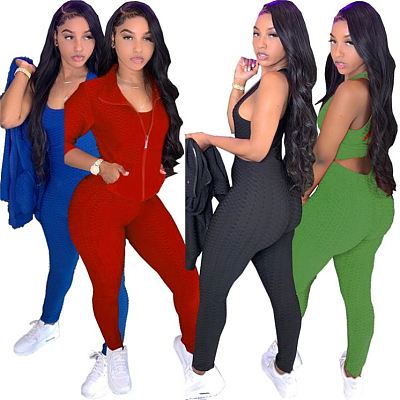 Best Design Solid Color Sports Suit Women Perlage 3 Piece Set Track Suit Outfits Three Piece Set Women Clothing For Women