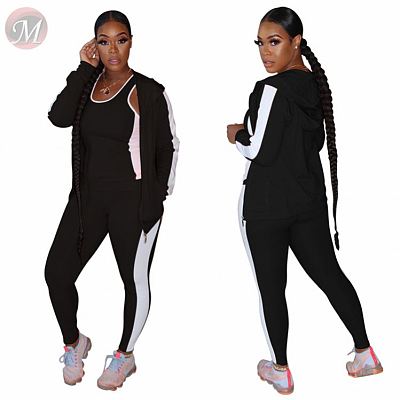 Newest Casual Fashion Patchwork Color Top And Pants Sexy 3 Pcs Track Suit Outfits Three Piece Set Women Clothing For Women