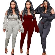 Wholesale Fashion Solid Color Off The Shoulder Draped Sexy Bodycon Jumpsuit Women 2020 One Piece Jumpsuits And Rompers