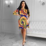 Best Seller 2020 Casual Fashion Tie Dye Print Women Girls' Sexy Clothes Lady Elegant Dress