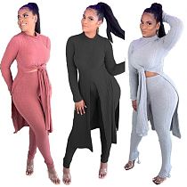 New Style Fall 2020 Women Clothes Solid Color Slit Two Piece Set Women Clothing