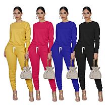 New Style Hot Selling Casual Fashion Solid Color  Women Clothing Top And Bottom Two Piece Sweat Suit