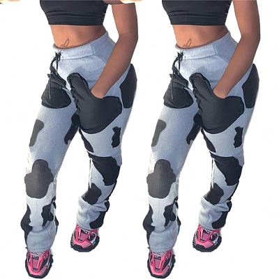 High Quality New Fashion Dairy Cattle Printed High Waisted Women Bottom Pants Ladys Trousers Casual Pants