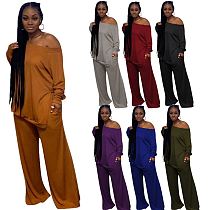 Hot Selling 2020 Winter Women Clothing Fashon Sexy One Off Shoulder Top And Wide Leg Womens Tracksuits 2 Piece Set