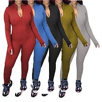 Wholesale 2020 Fall Fashion Women Clothes Zipper Solid Color Women Jumpsuits One Piece Romper Bodycon Jumpsuits