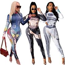 0112404 Best Seller Women Fashion Clothing 2020 Print Long Sleeve Women One Piece Jumpsuits And Rompers