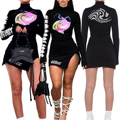 Hot Selling 2021 Ladies Winter Thick Long Sleeve Clothing Sexy Dresses Women Lady Elegant Casual Dress